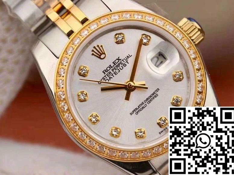 Dial Datejust Silver Yellow 28MM Rolex Gold 18K Lady 0105